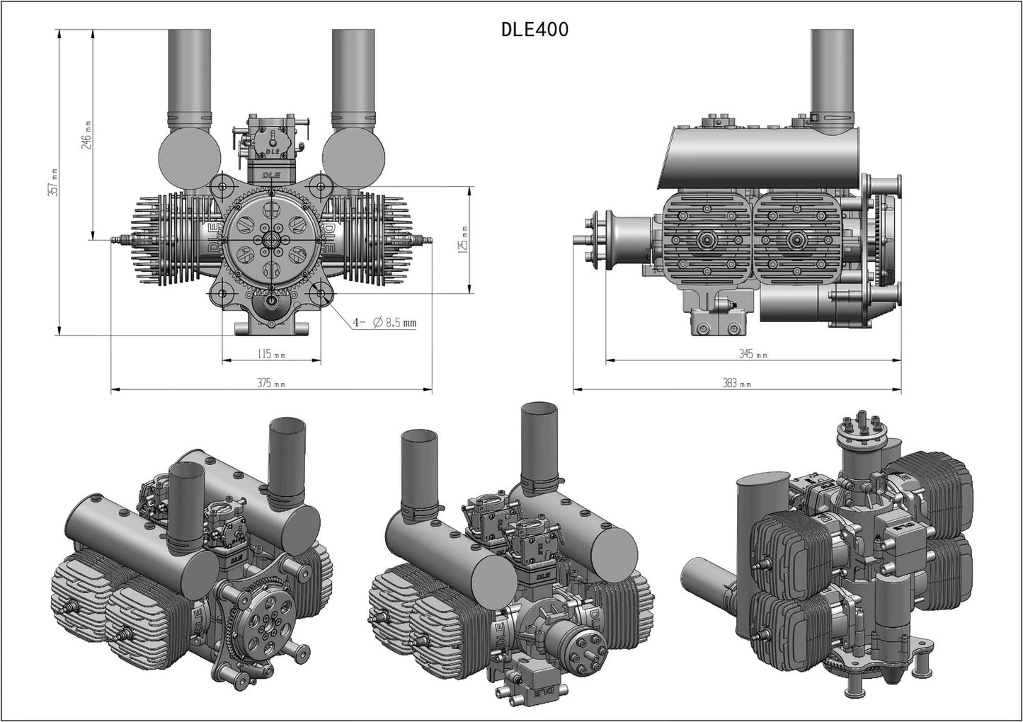 DLE 400 RC Fixed-wing Aircraft Air-cooled Engine Electric Start with Power Generation Function 400W