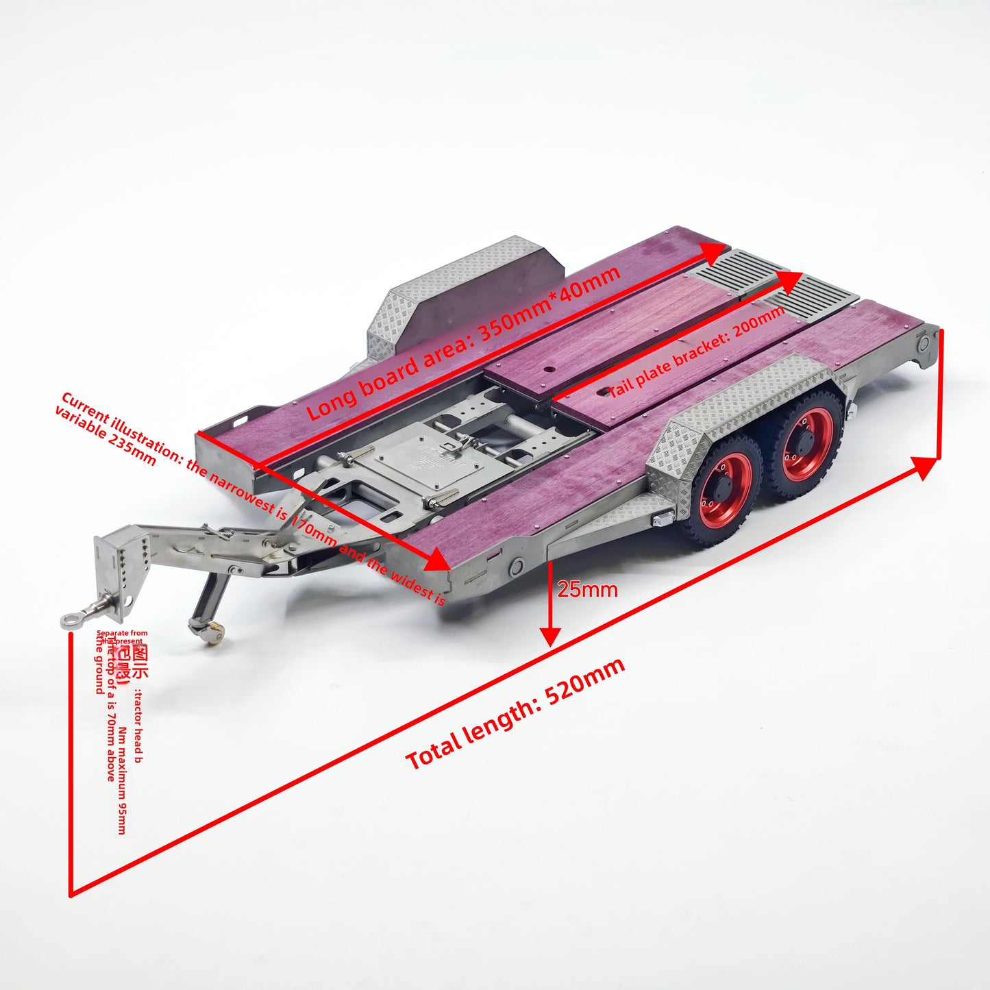 JDMODEL JDM-228 Metal Flatbed Trailer  Adjustable Towed for 1/10 RC Remote Control Car