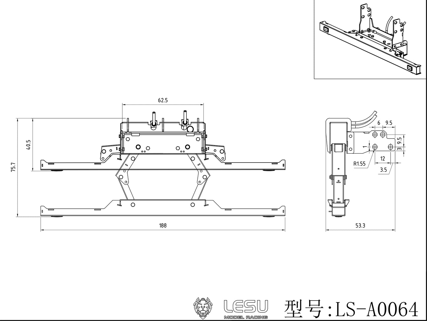 LESU 1/14 RC Truck Ro-Ro Hydraulic Retractable Rear Bumper Tail Light Set LS-A0064