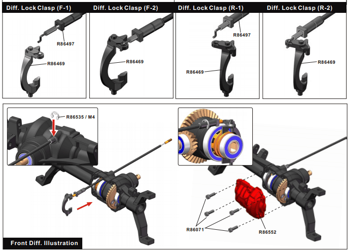 RGT EX86190 1:10 LC76 Rc Car Front and Rear Lock Axle Differential Gear