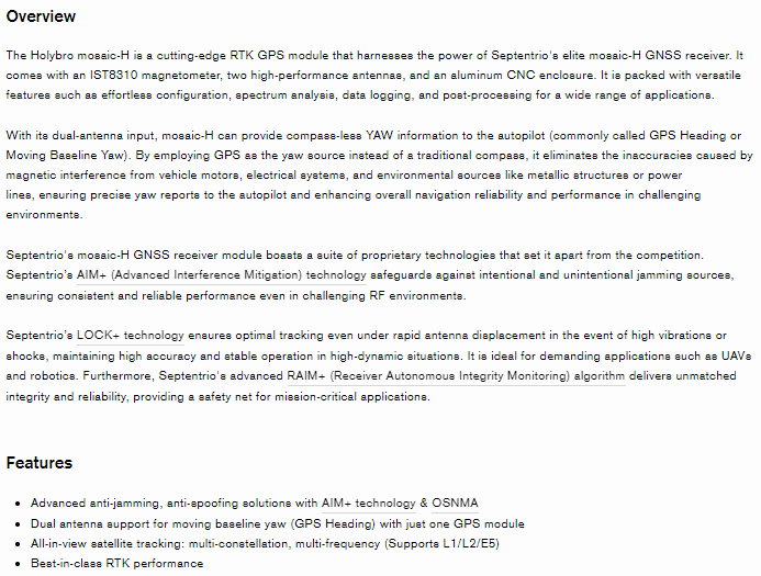 Holybro H-RTK Mosaic-H Dual Antenna Heading