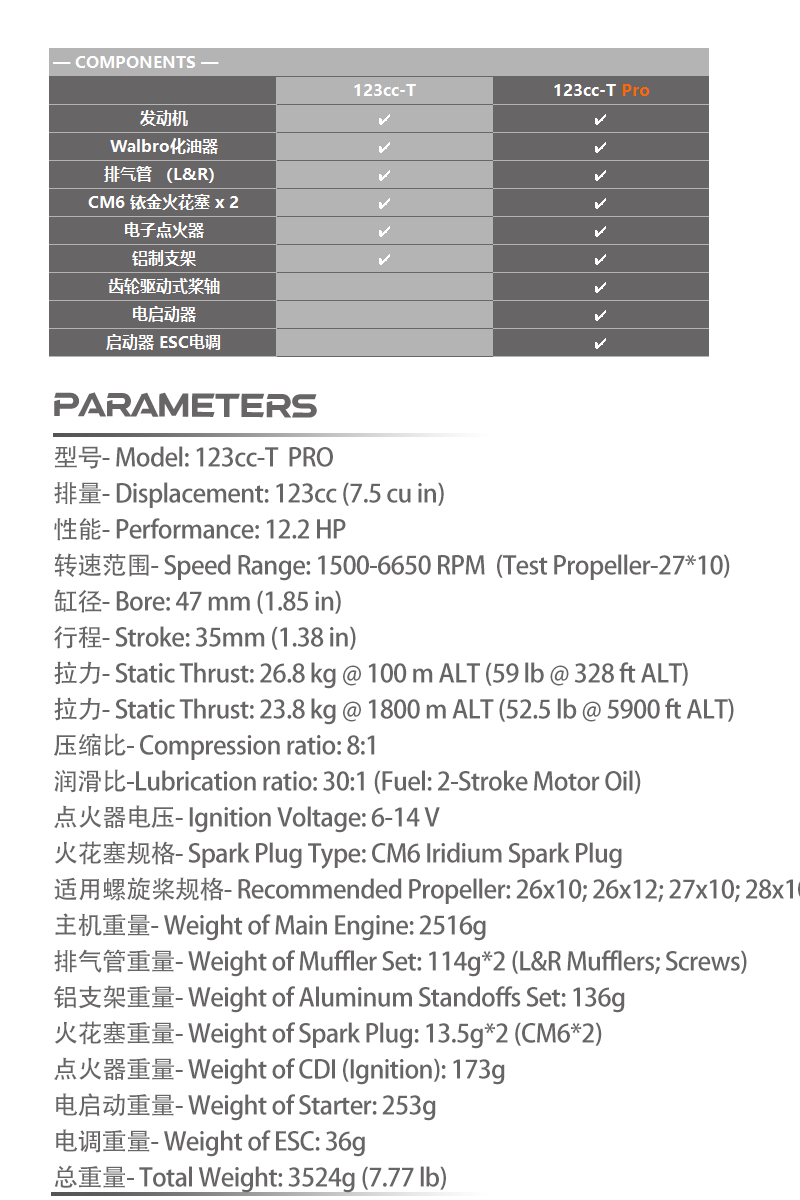 EPHIL 123cc-T PRO Rc Fixed-wing Aircraft with Opposing Twin-cylinder Two-stroke Gasoline Engine