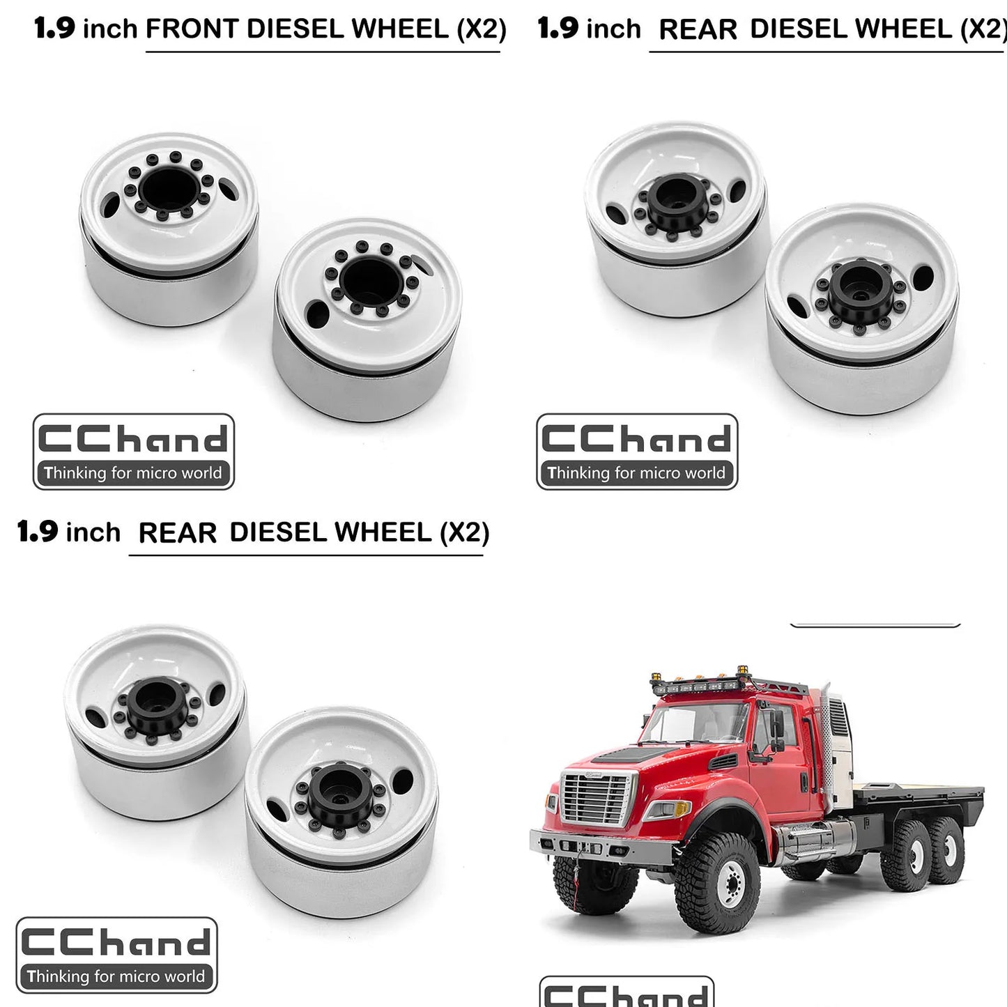 Aluminum 2pcs Front 1.9"diesel Wheel Rim+4pcs 1.9"1.9 Inch Wheel Rim  for Traxxas TRX6 ULTIMATE RC HAULER