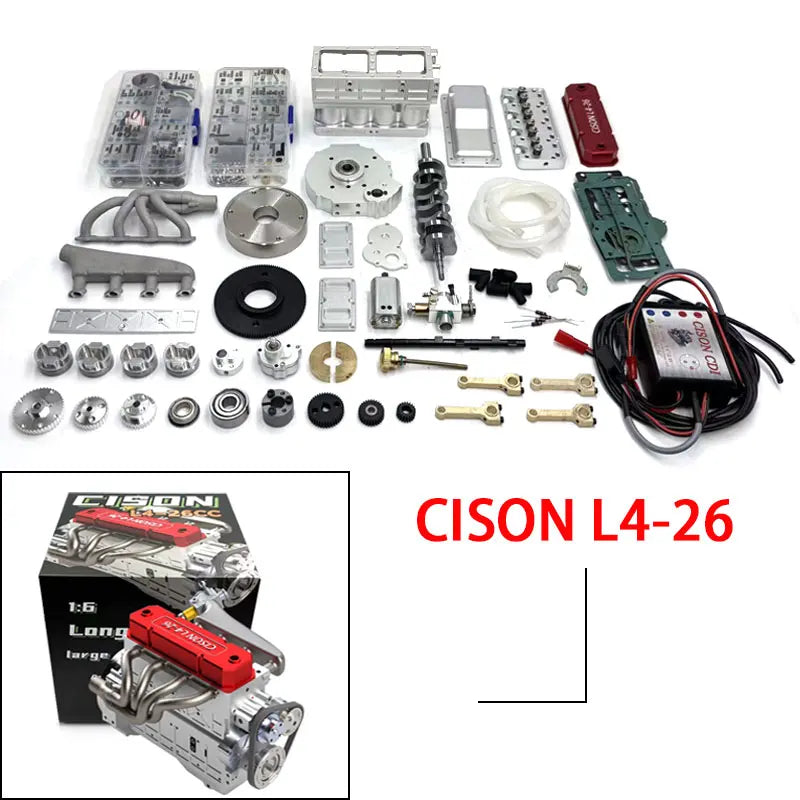 CISON L4-26 Inline Four Cylinder Engine Model Kit 26CC Metal Assembly Engine Toy