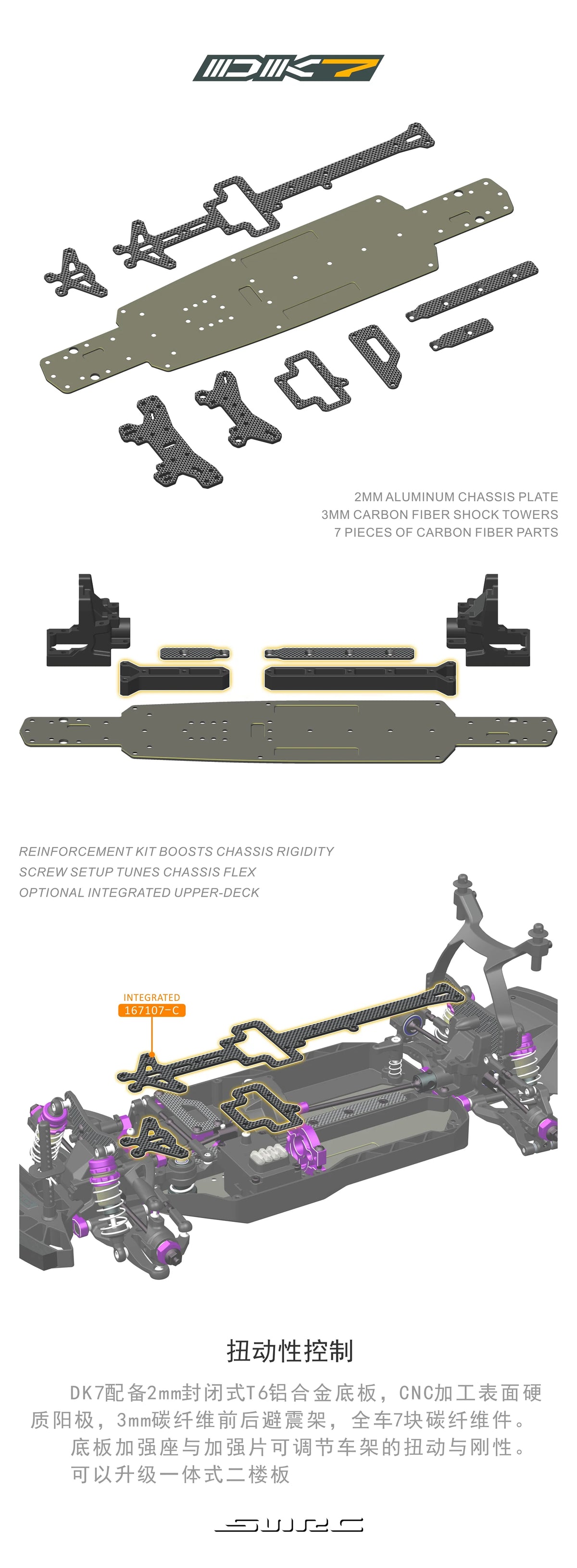 SNRC DK7 1/10 SHAFT‑DRIVEN ELECTRIC 4WD RALLY CAR CHASSIS