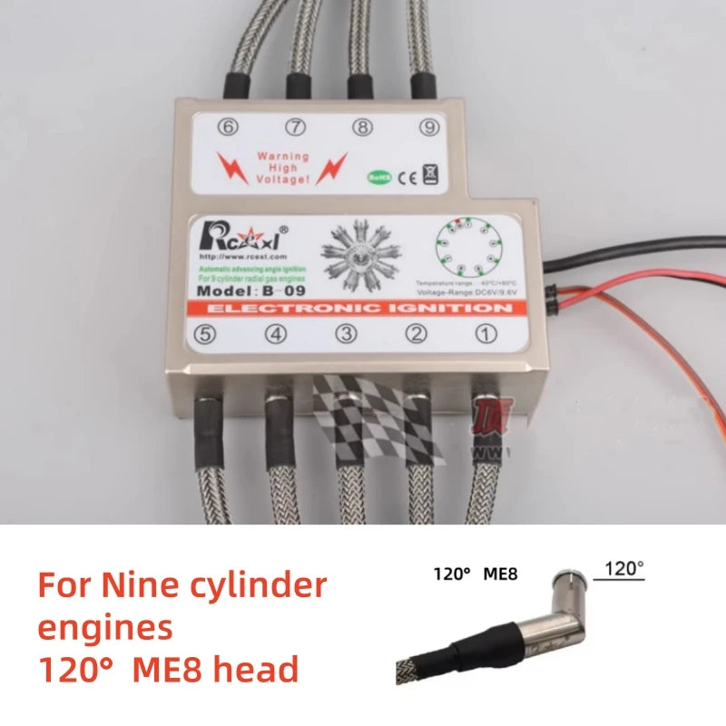 RCEXL Automatic Advancing Angle Electronic Ignition for CDI 3/4/5/7/9 Cylinders Engine CM-6/ME8 Head Igniter with Sensing Cable