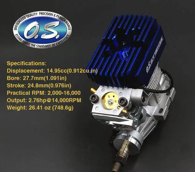 OS Engines GT15HZ II 15cc 2-Stroke Gas Version Engine with PowerBoost Pipe Muffler for 700 91 Class RC Helicopter Petrol Engine