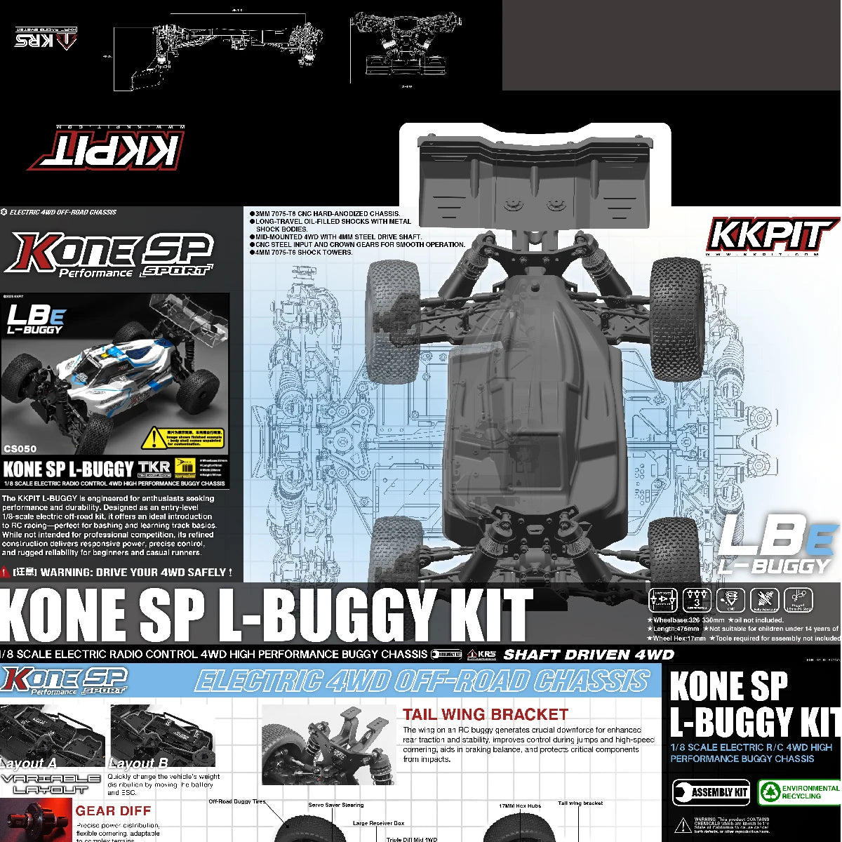 KKPIT 1/8 KONE SP LBE L-BUGGY Electric RC Buggy 330mm Wheelbase KIT