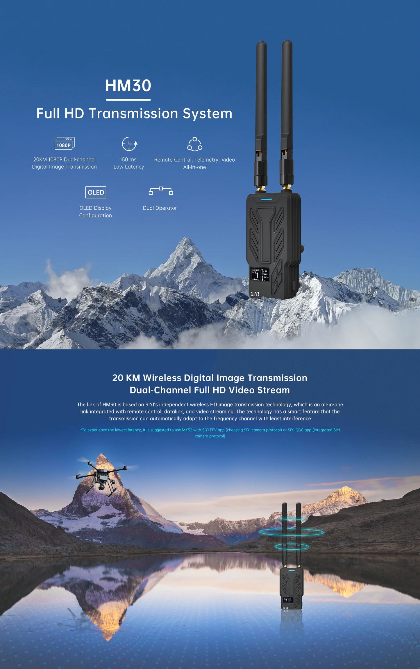 SIYI HM30 30KM Long Range 1080p 60FPS Full HD Digital Image Transmission FPV System with SBUS PWM Mavlink Telemetry OSD CE FCC