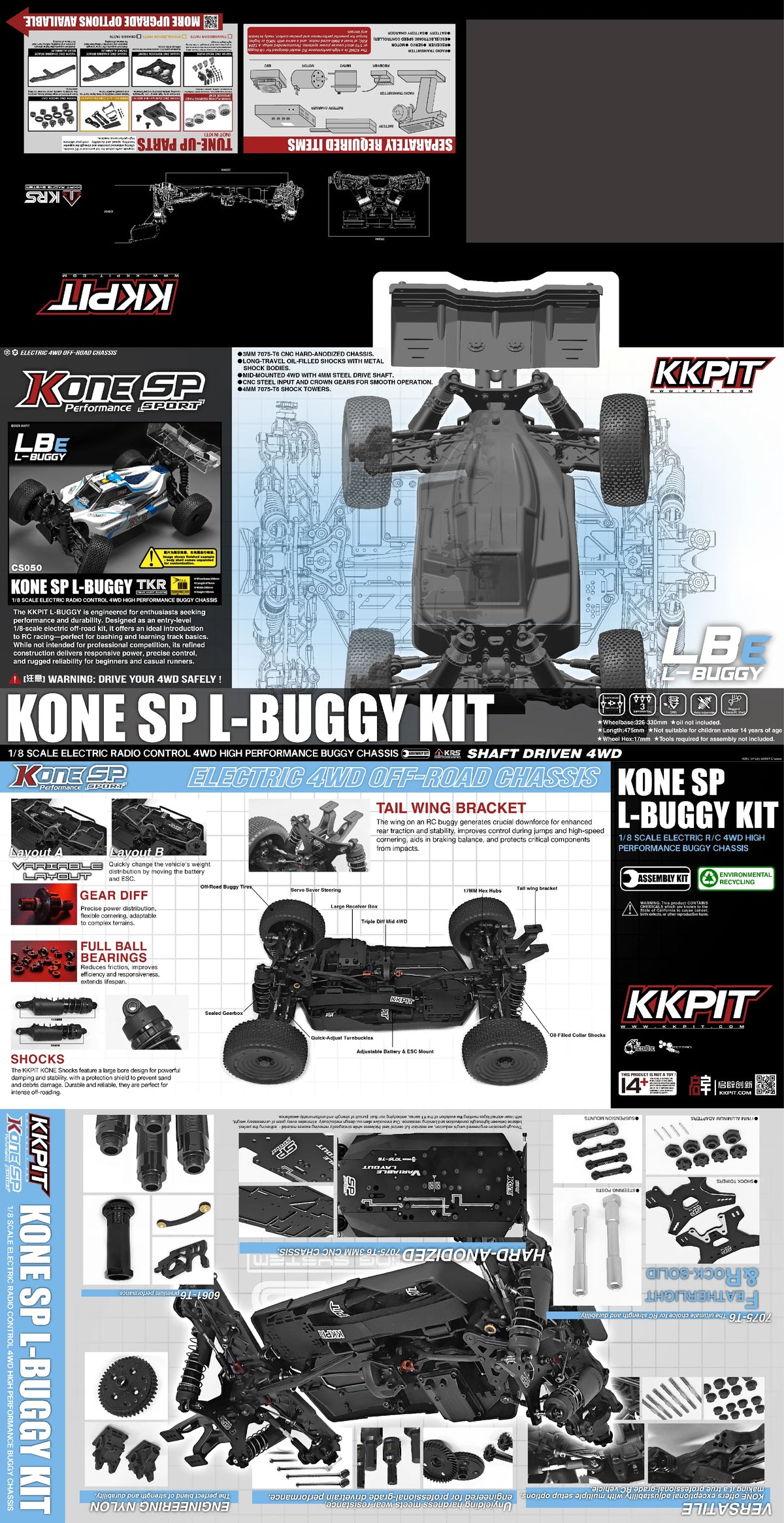 KKPIT 1/8 KONE SP LBE L-BUGGY Electric RC Buggy 330mm Wheelbase KIT