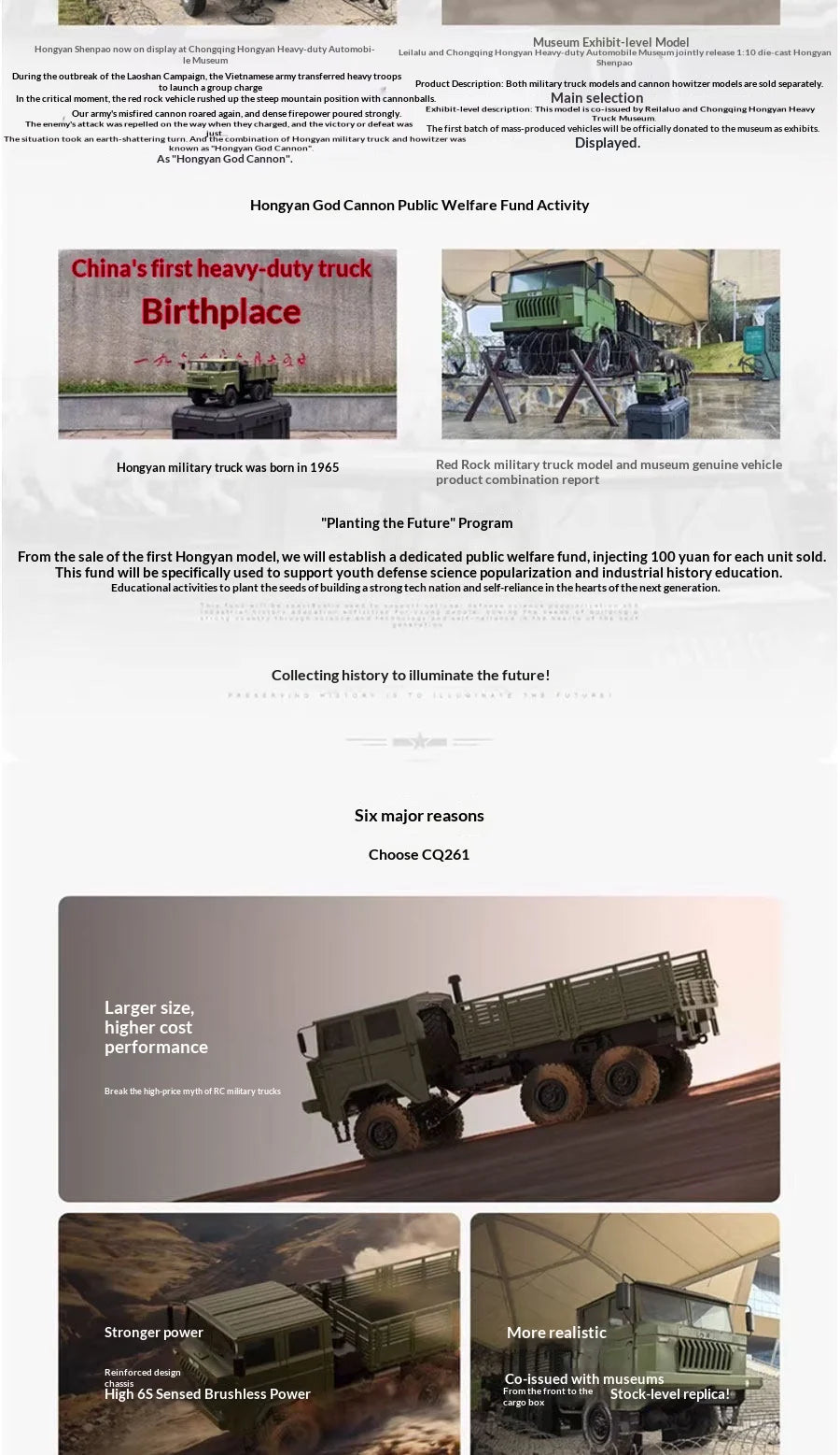 RLAARLO CQ261 1/10 6x6 RC BRUSHLESS Military Truck RTR
