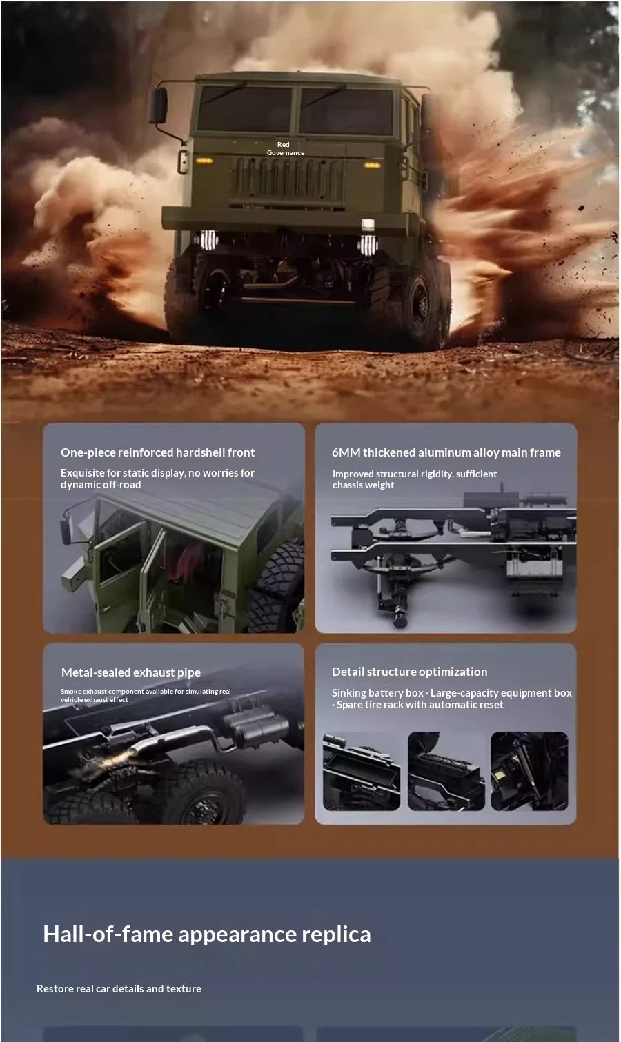 RLAARLO CQ261 1/10 6x6 RC BRUSHLESS Military Truck RTR