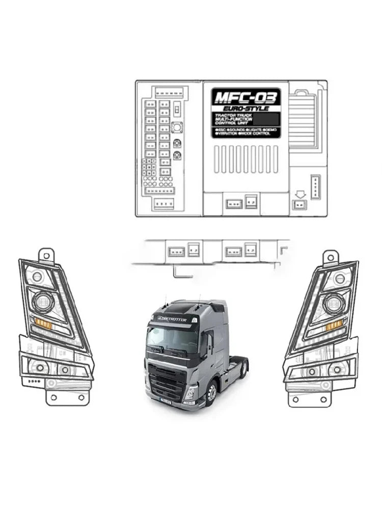 JUWUBA  4 in 1 Light Set Lamp System MFC-03 01 for 1/14 Tamiya RC Tractor VOLVO FH16 750 56362 Toy