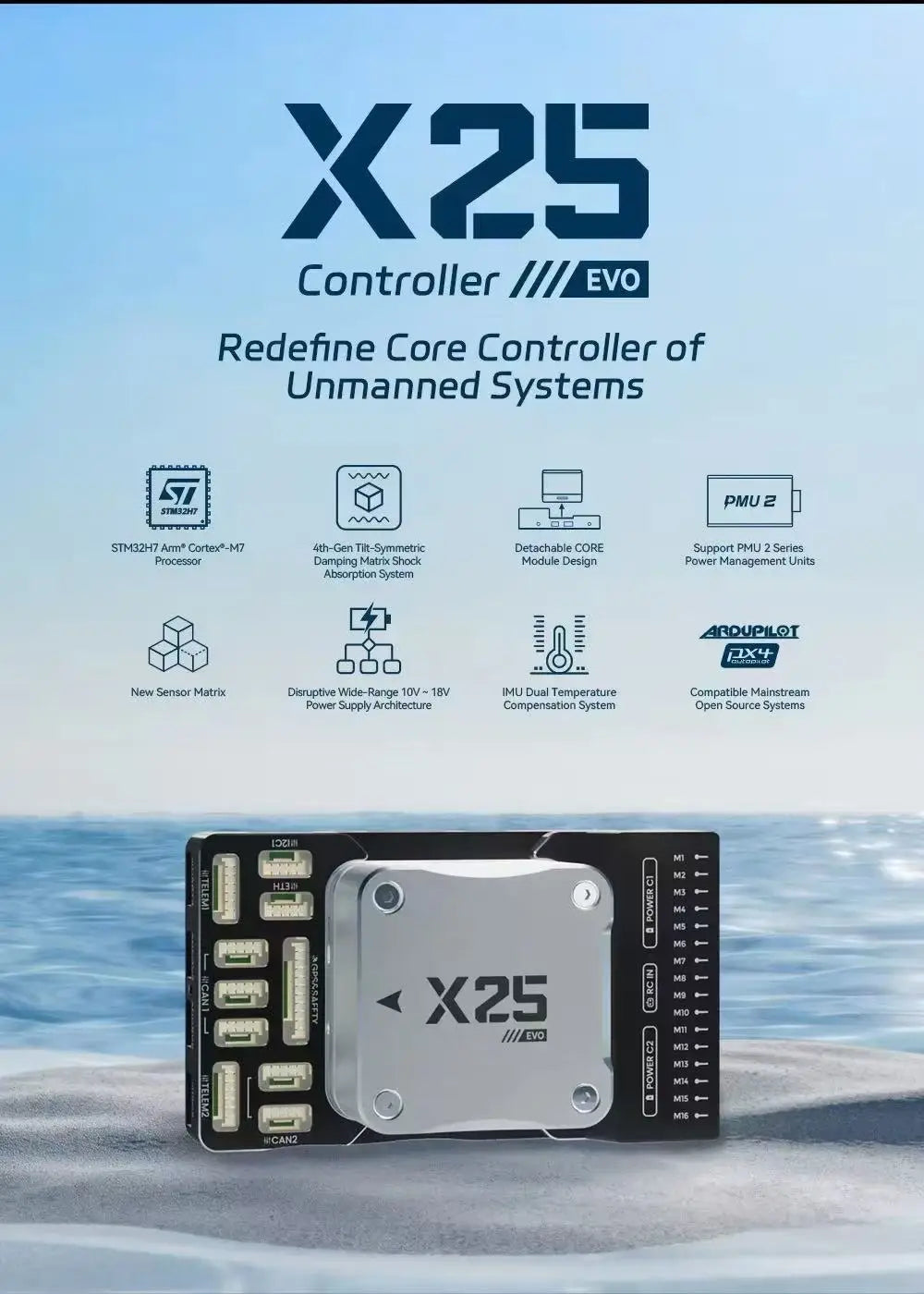 CUAV X25 EVO Autopilot Flight Controller with STM32H7 Processor Triple IMU for Multirotor Fixed Wing UGV USV