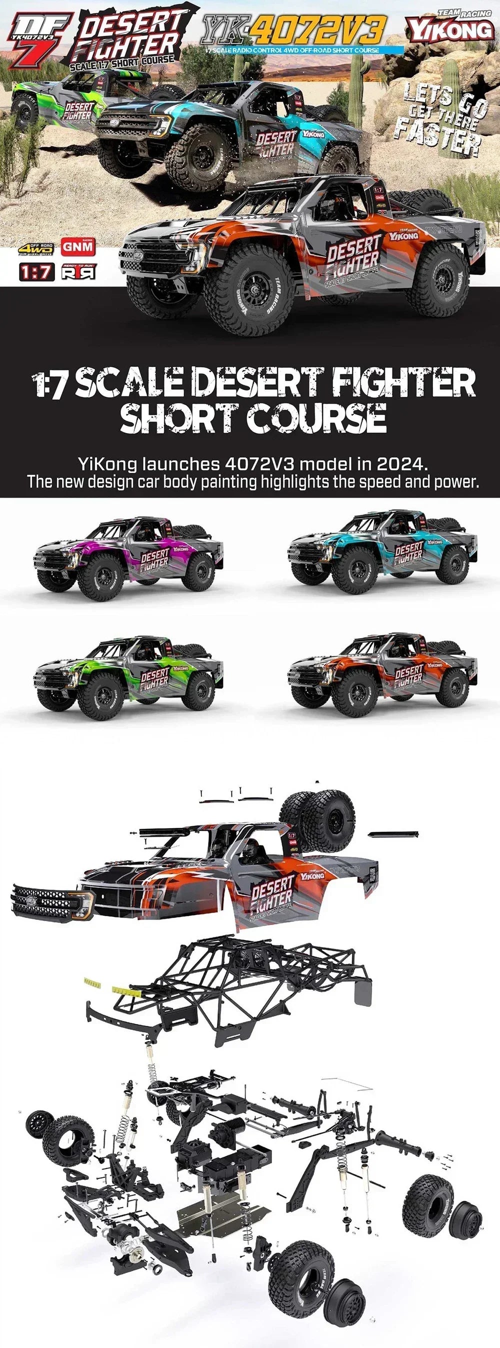 YIKONG YK4072 DF7 V4 1/7  Rc Desert Short Car RTR
