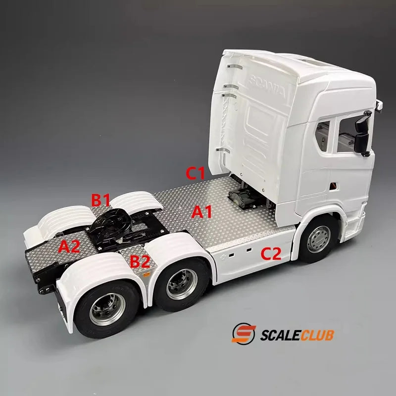 SCALECLUB 1/14 SCANIA 770S Rc Tractor Stainless Steel Chassis Cover Antiskid Plate Non-slip Platform Side Tool Box DPFHB-770S