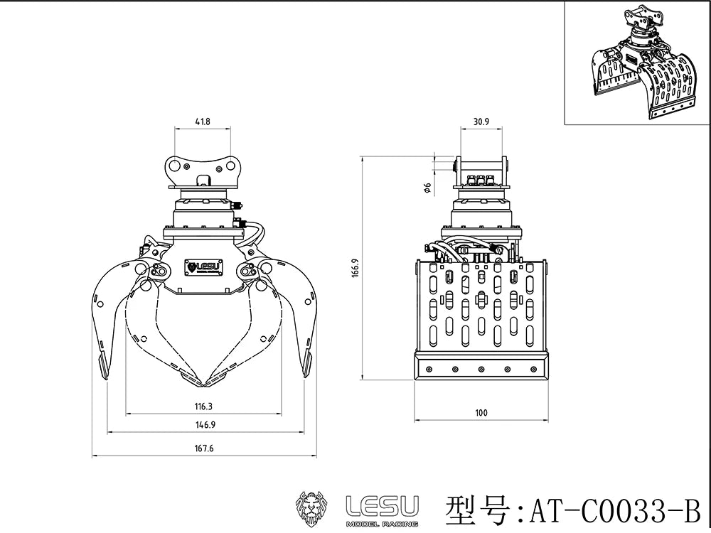 LESU 1/14 RC Hydraulic Engineering Full Metal Excavator AT-CO033-B Mechanical Claw