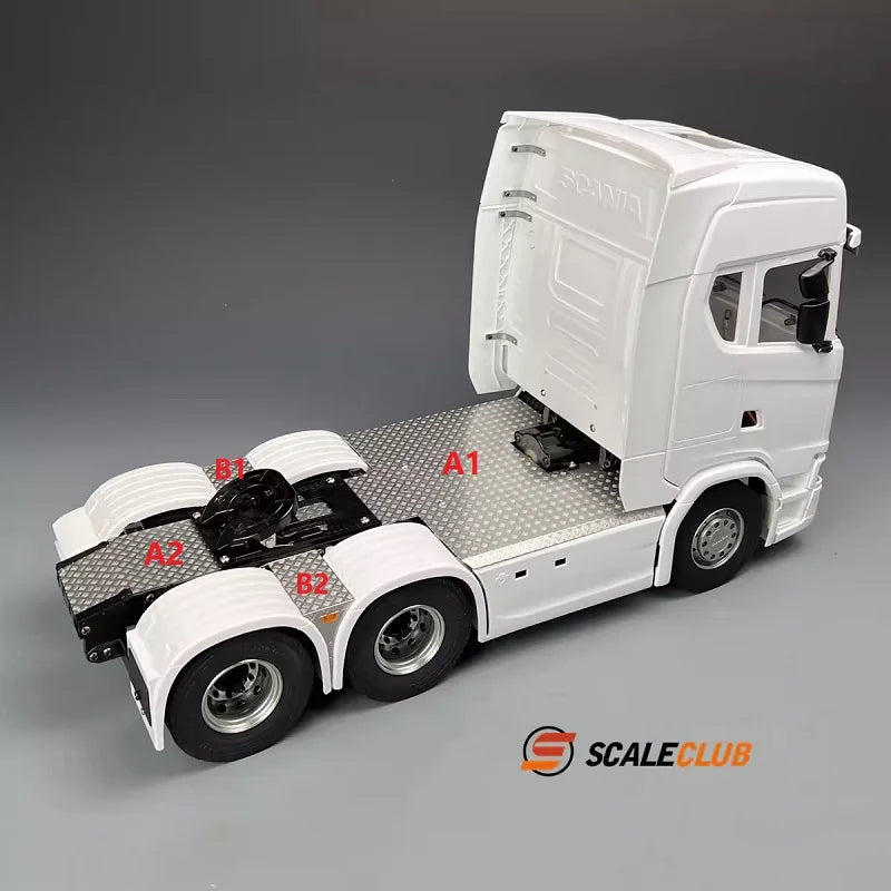 SCALECLUB 1/14 SCANIA 770S Rc Tractor Stainless Steel Chassis Cover Antiskid Plate Non-slip Platform Side Tool Box DPFHB-770S