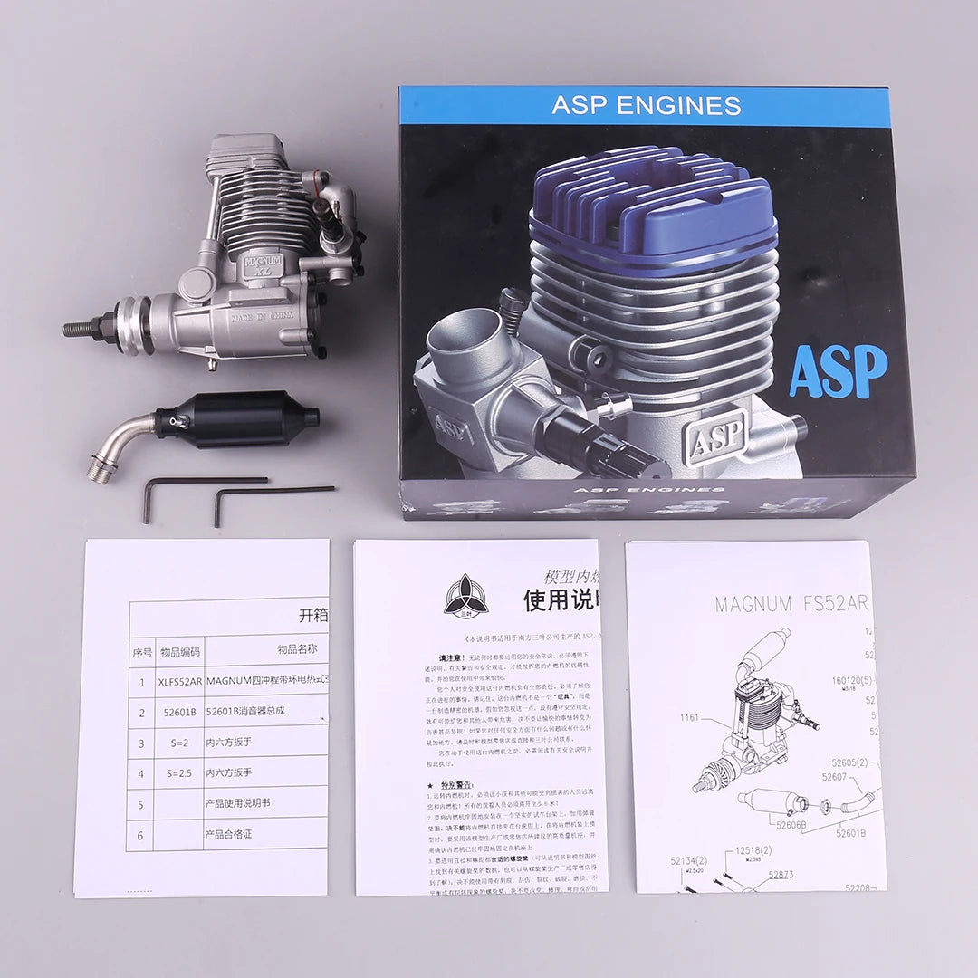 ASP FS52AR 52 8.56cc Scale Four Stroke Methanol Nitro Engine Motor for RC Fixed Wing Aircraft Airplane
