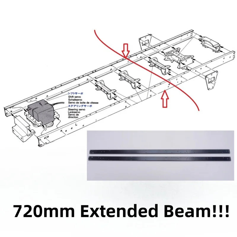 720mm Extended Beam for Tamiya 1/14 RC Truck King Hauler 6×4 56301 56344