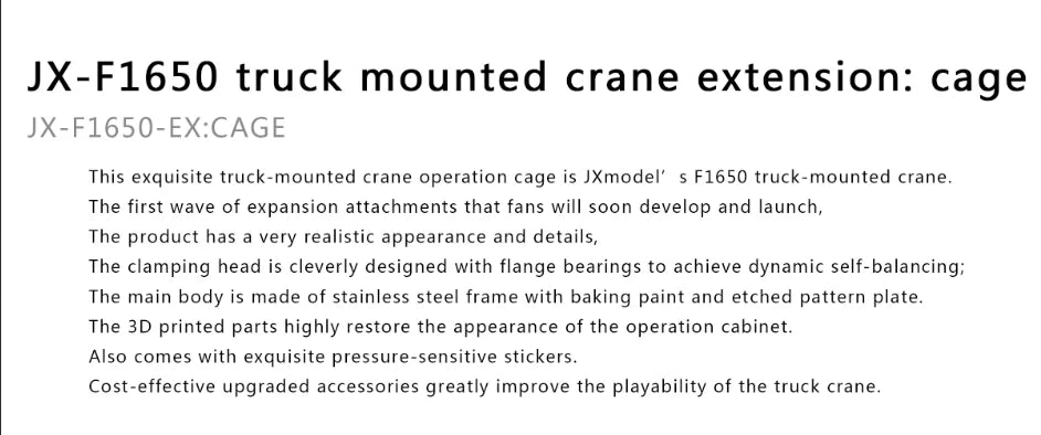 JXmodel 1/14 Rc Truck-mounted Crane Operation Cage F1650 JX-F1650-EX-DL