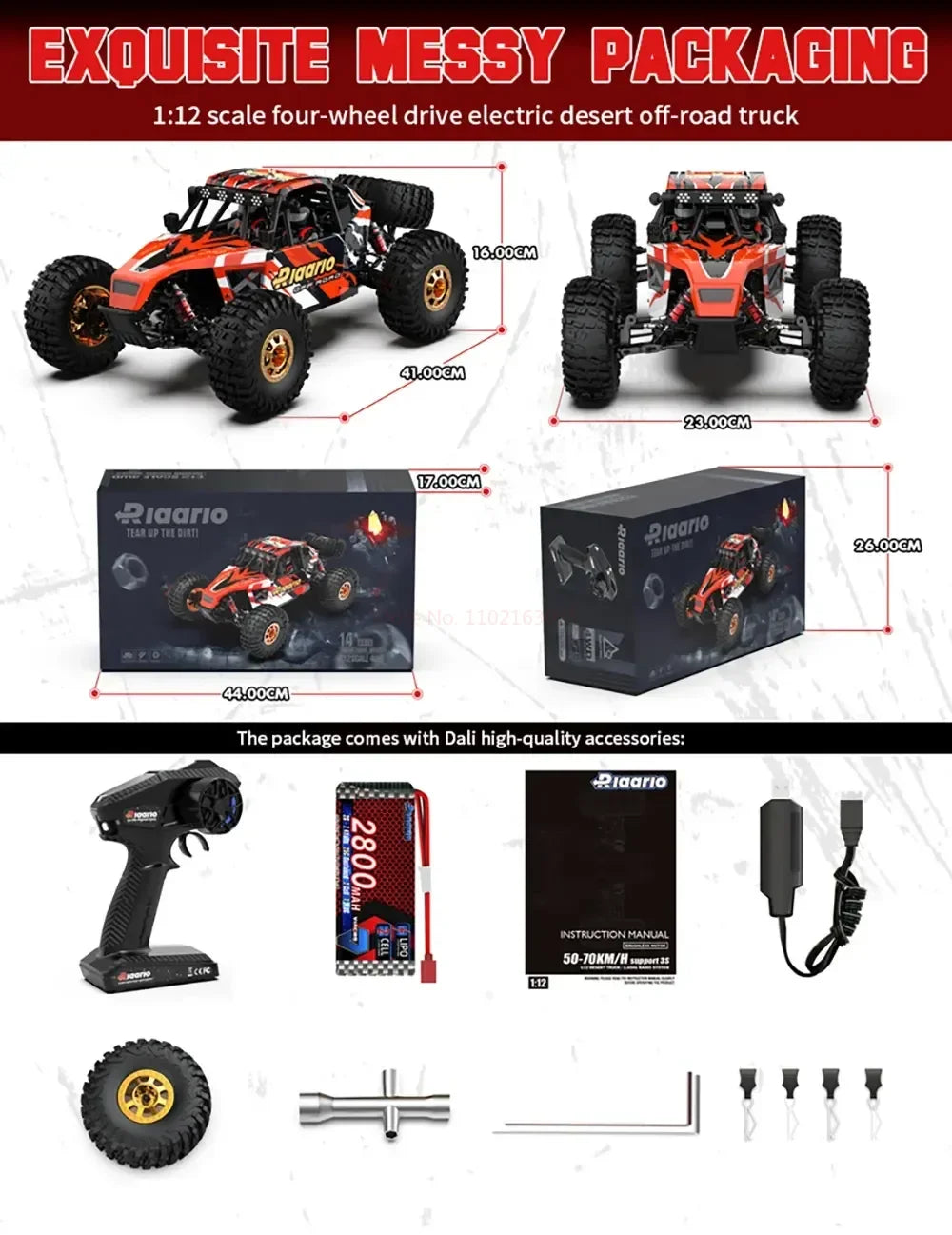 Rlaarlo 1/12 AM-D12  2.4G 4WD Brushless RC  Desert Truck RTR  2S battery