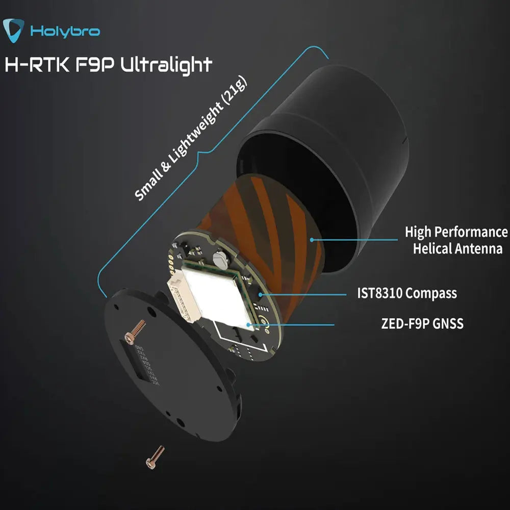 HolyBro H-RTK F9P Ultralight RTK GNSS Module with ZED-F9P IST8310 Compass Helical Antenna for Pixhawk Series