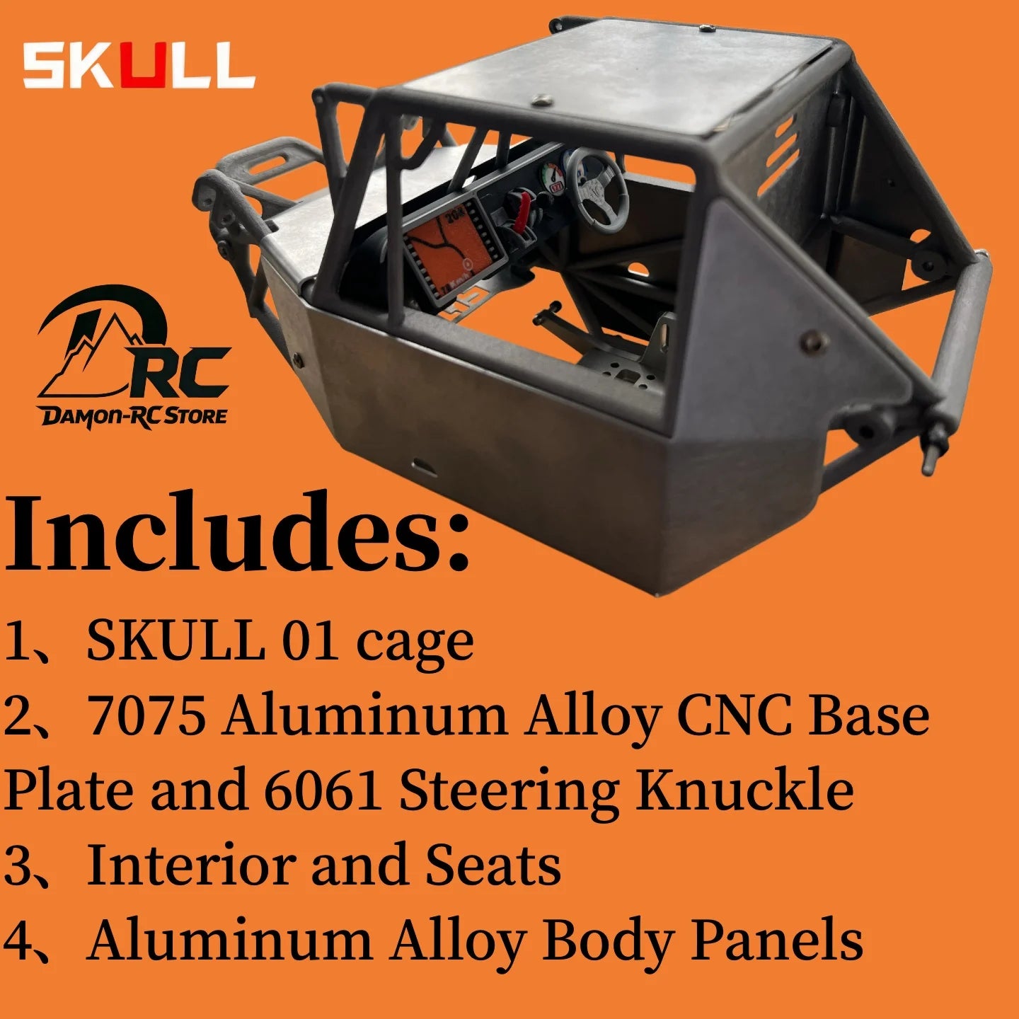 Skull 3D Printed Aluminum Alloy Pipe Frame Battery Compartment for 1/10 SCX10 VS4-10 Rc Rock Crawler Op