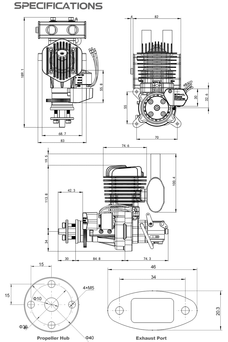 EPHIL Power X-38cc-R Pro Model Aircraft Engine WITH Electric Starter