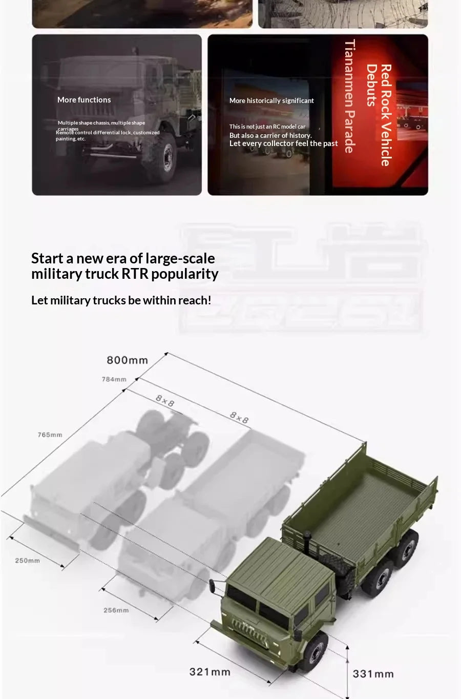 RLAARLO CQ261 1/10 6x6 RC BRUSHLESS Military Truck RTR