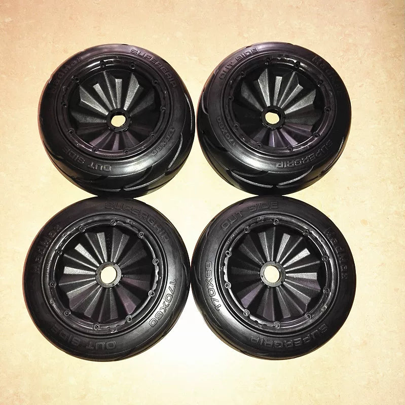 MADMAX 1/5 BAJA Fully Enclosed Wheel Hub Skinhead Tire Super Grip 4pcs