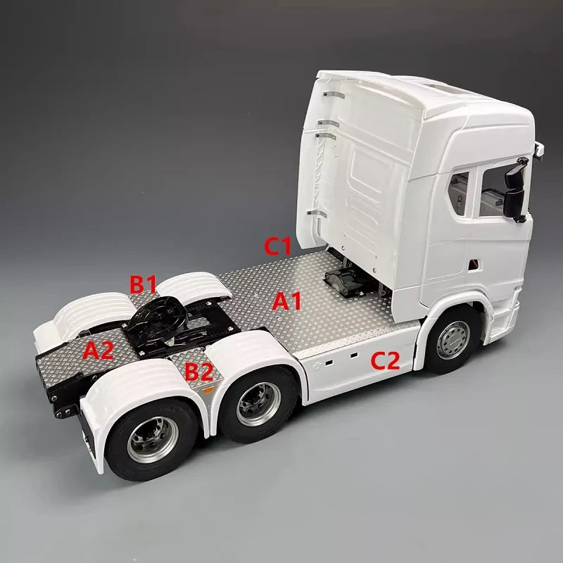SCALECLUB 1/14 SCANIA 770S Rc Tractor Stainless Steel Chassis Cover Antiskid Plate Non-slip Platform Side Tool Box DPFHB-770S