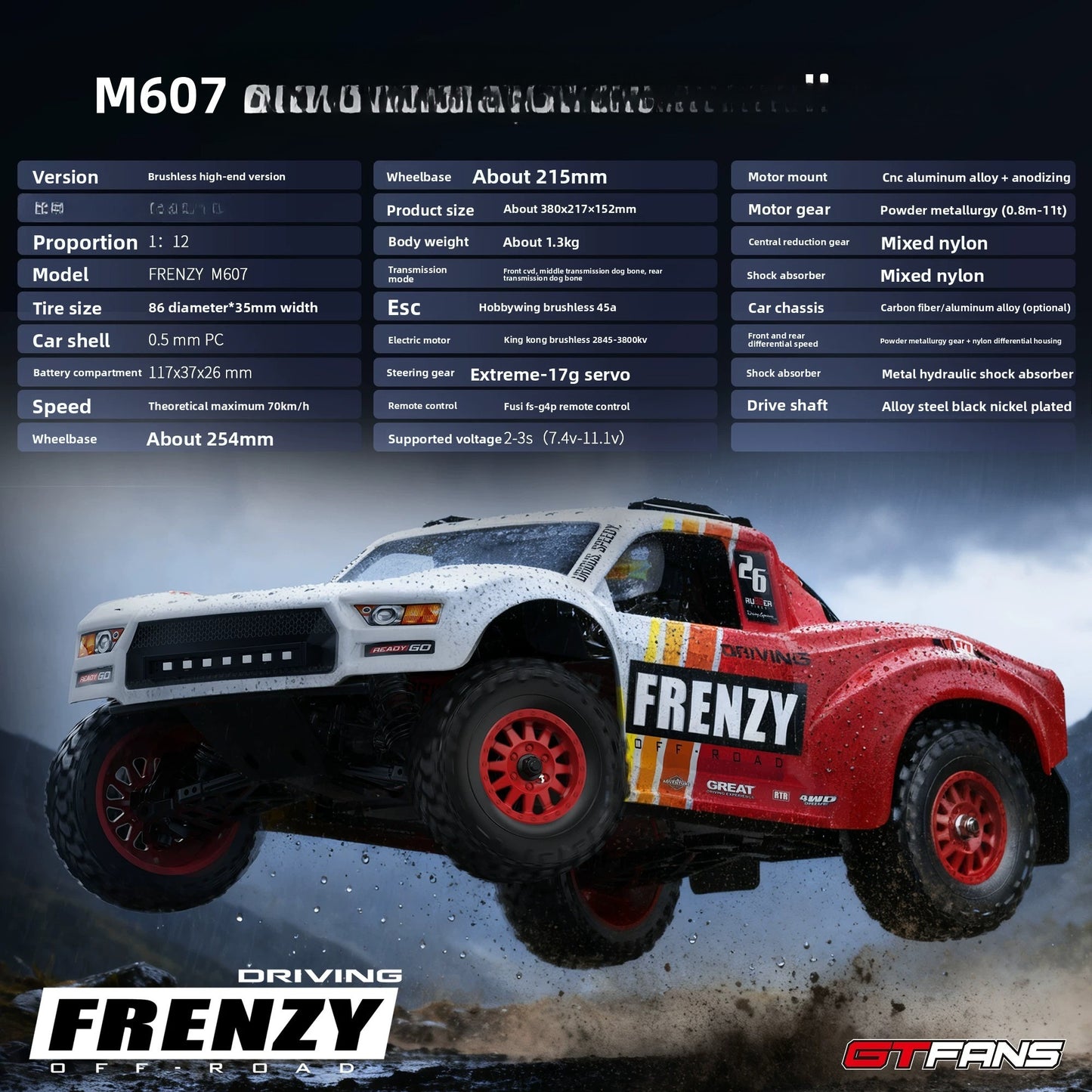 GTFANS Frenzy M607 1/12 Brushless 4wd Rc Car RTR