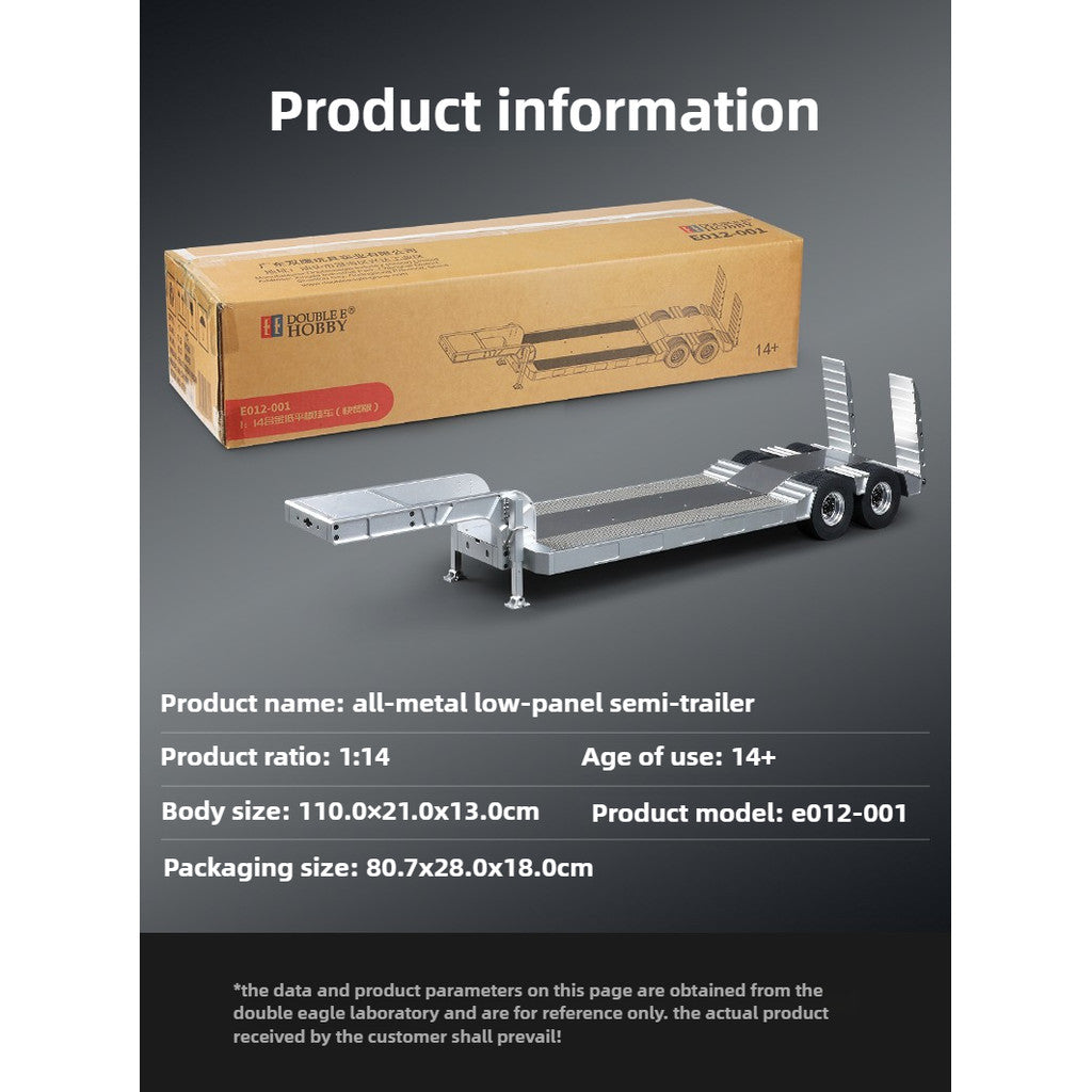 Double E E012 2-axle METAL Flatbed Trailer for 1/14 Tamiya Rc Tractor