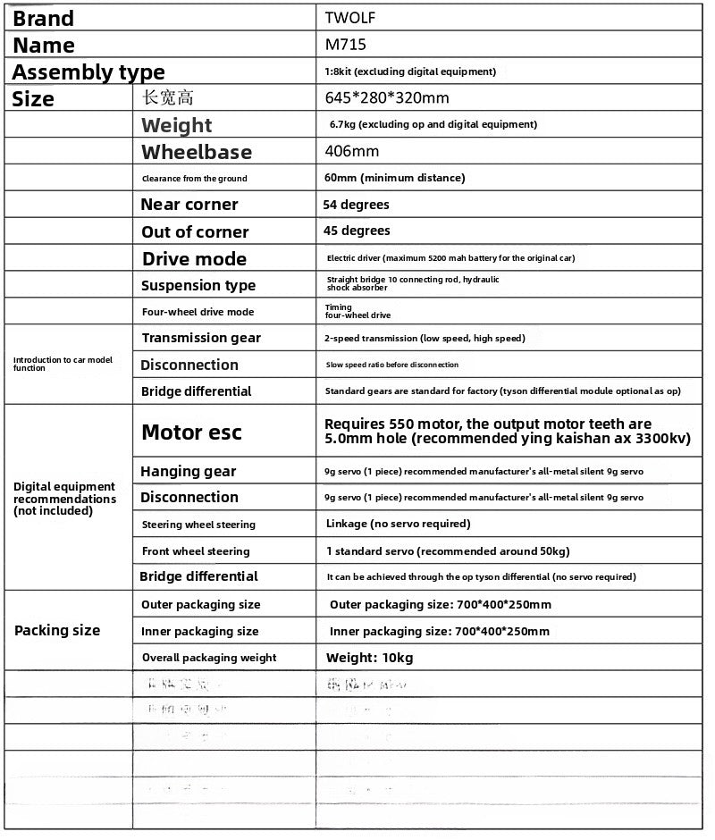 TWOLF 1/8 M715 Rc Metal Pickup KIT