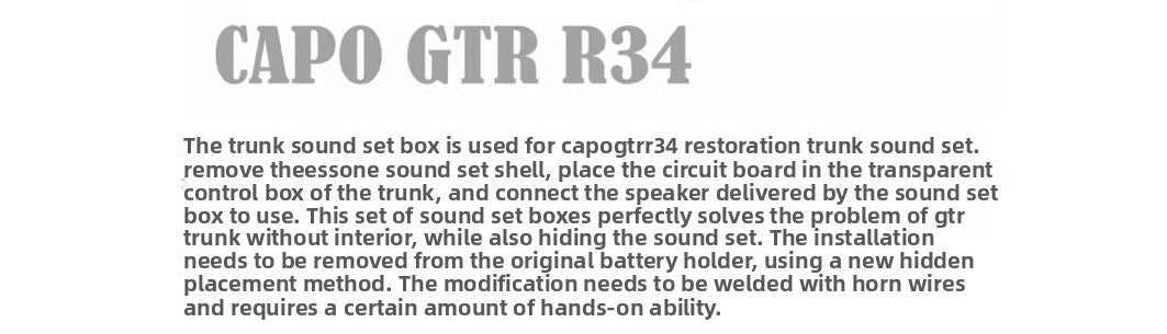 CAPO CD15829 GTR R34 Rc Car Trunk Sound Set Box for Ess One Sound Set